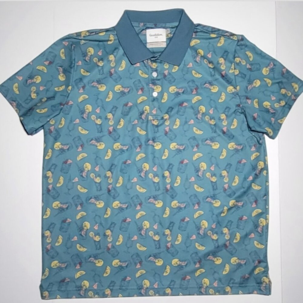 Goodfellow and Co. Mens Teal Green Cocktails and Drinks Polo Size XL